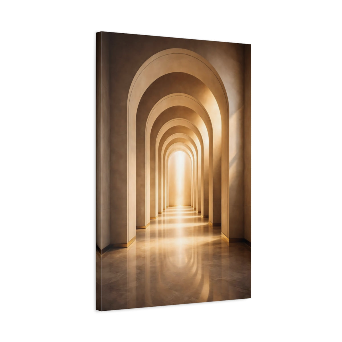 Side Mockup 2. Abstract Archway Golden Archway shown as stretched canvas wall art