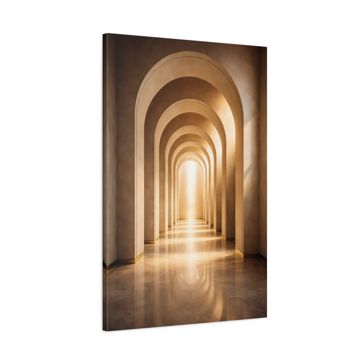 Side Mockup 1. Abstract Archway Golden Archway shown as stretched canvas wall art