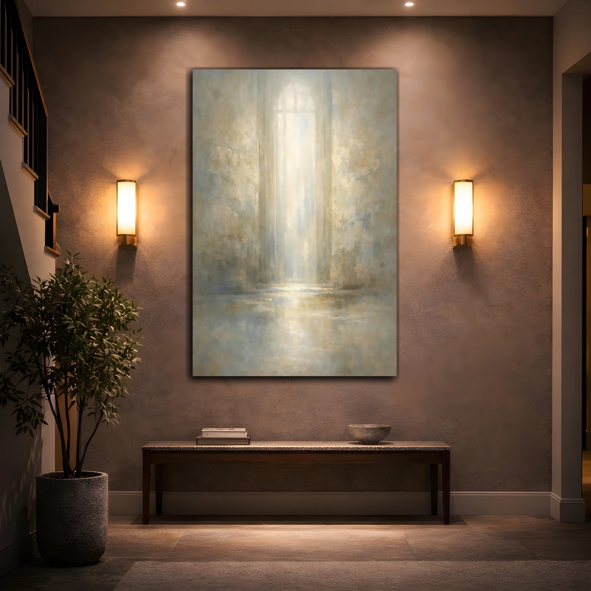 Mockup 3. Abstract Archway Light Warm Abstract Light shown as stretched canvas wall art