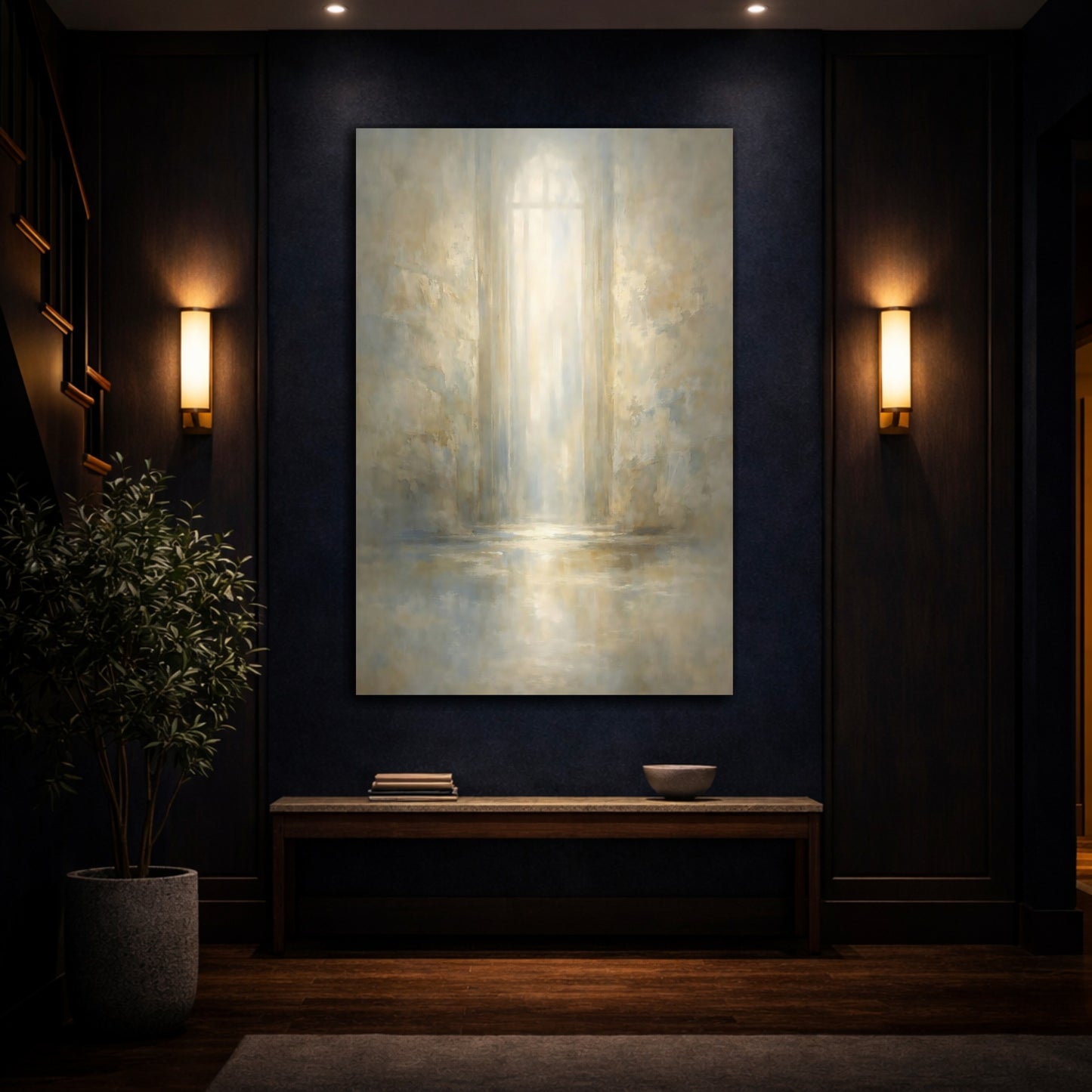 Mockup 4. Abstract Archway Light Warm Abstract Light shown as stretched canvas wall art