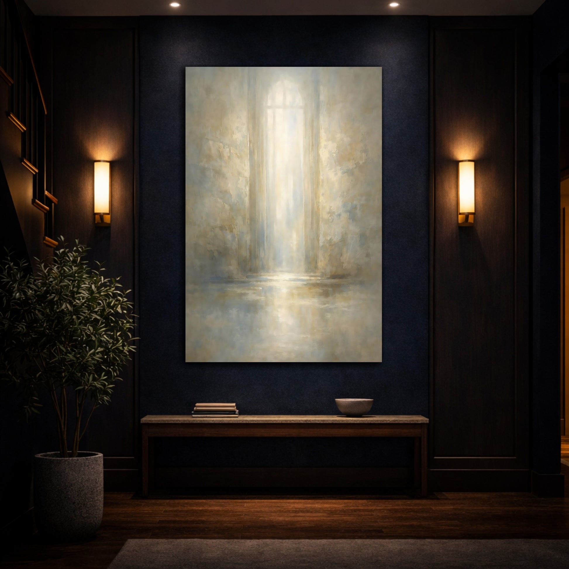 Mockup 4. Abstract Archway Light Warm Abstract Light shown as stretched canvas wall art