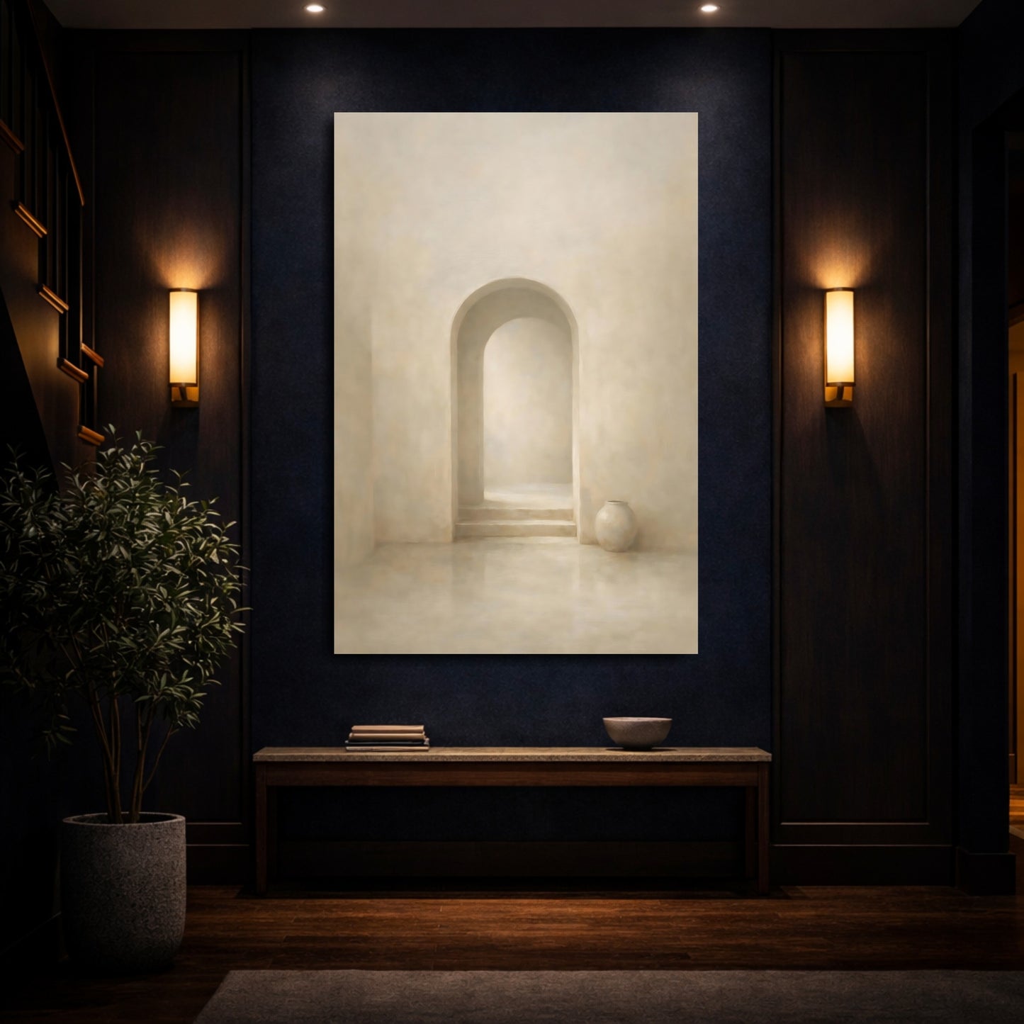 Mockup 3. Abstract Archway Neutral Archway shown as stretched canvas wall art