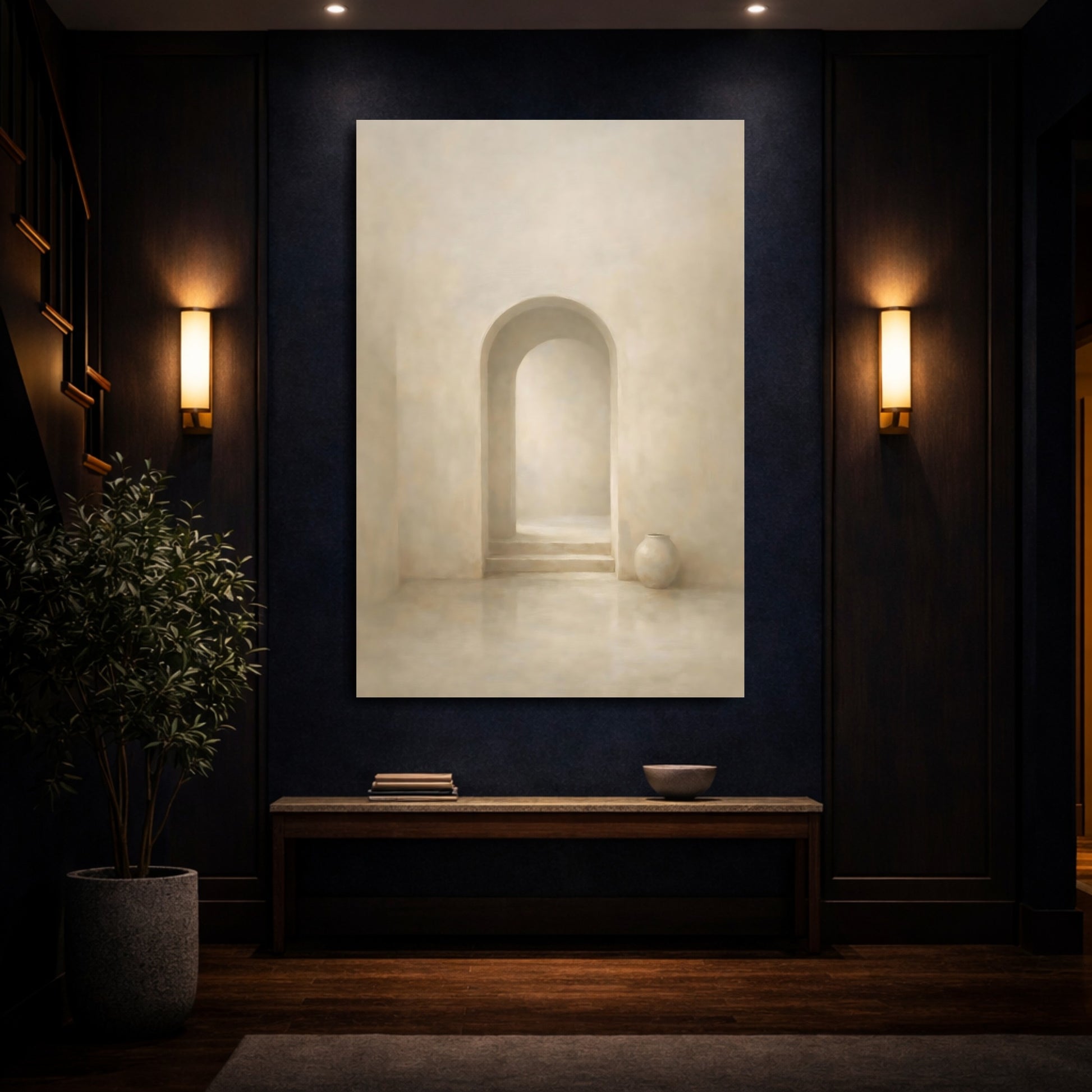 Mockup 3. Abstract Archway Neutral Archway shown as stretched canvas wall art