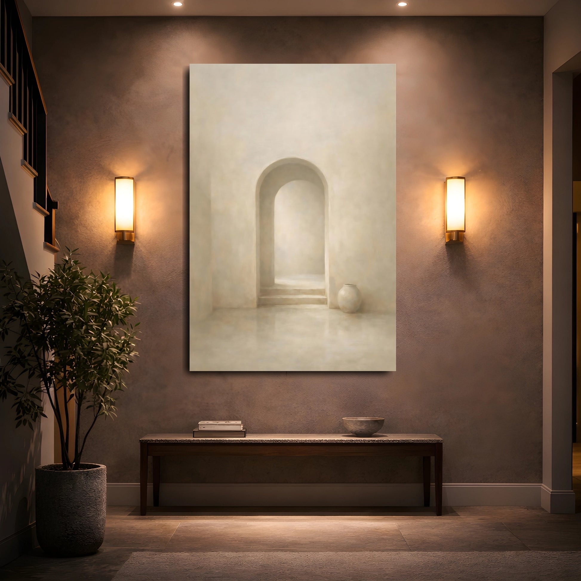 Mockup 4. Abstract Archway Neutral Archway shown as stretched canvas wall art