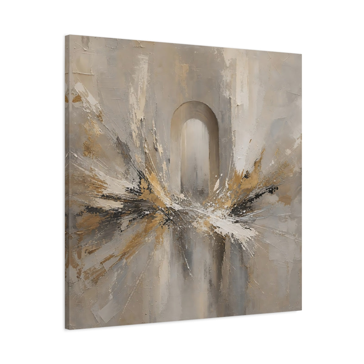 Main Mockup. Abstract Archway Neutral Gold shown as stretched canvas wall art