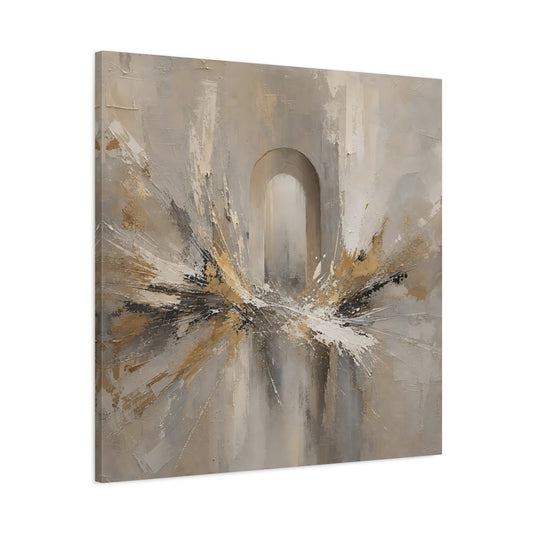 Main Mockup. Abstract Archway Neutral Gold shown as stretched canvas wall art