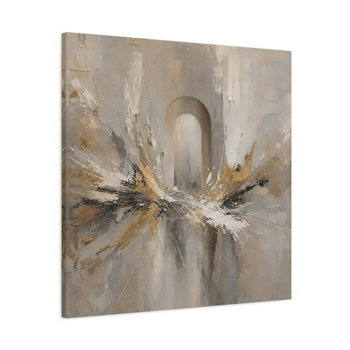 Side Mockup 3. Abstract Archway Neutral Gold shown as stretched canvas wall art
