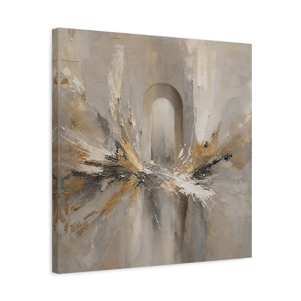 Side Mockup 5. Abstract Archway Neutral Gold shown as stretched canvas wall art