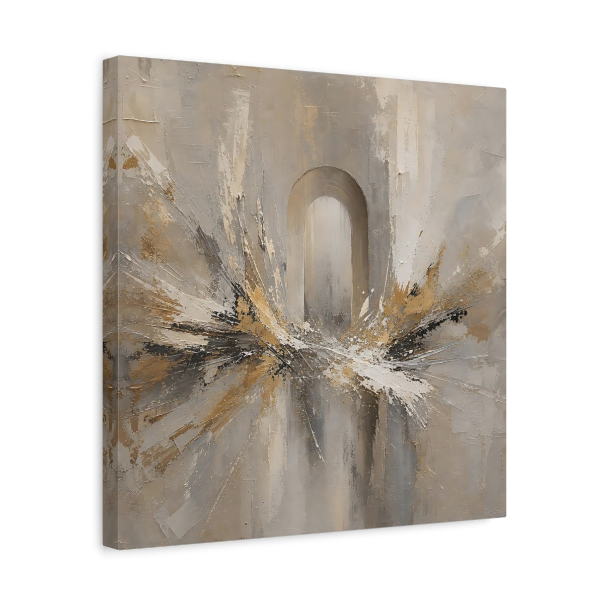 Side Mockup 6. Abstract Archway Neutral Gold shown as stretched canvas wall art