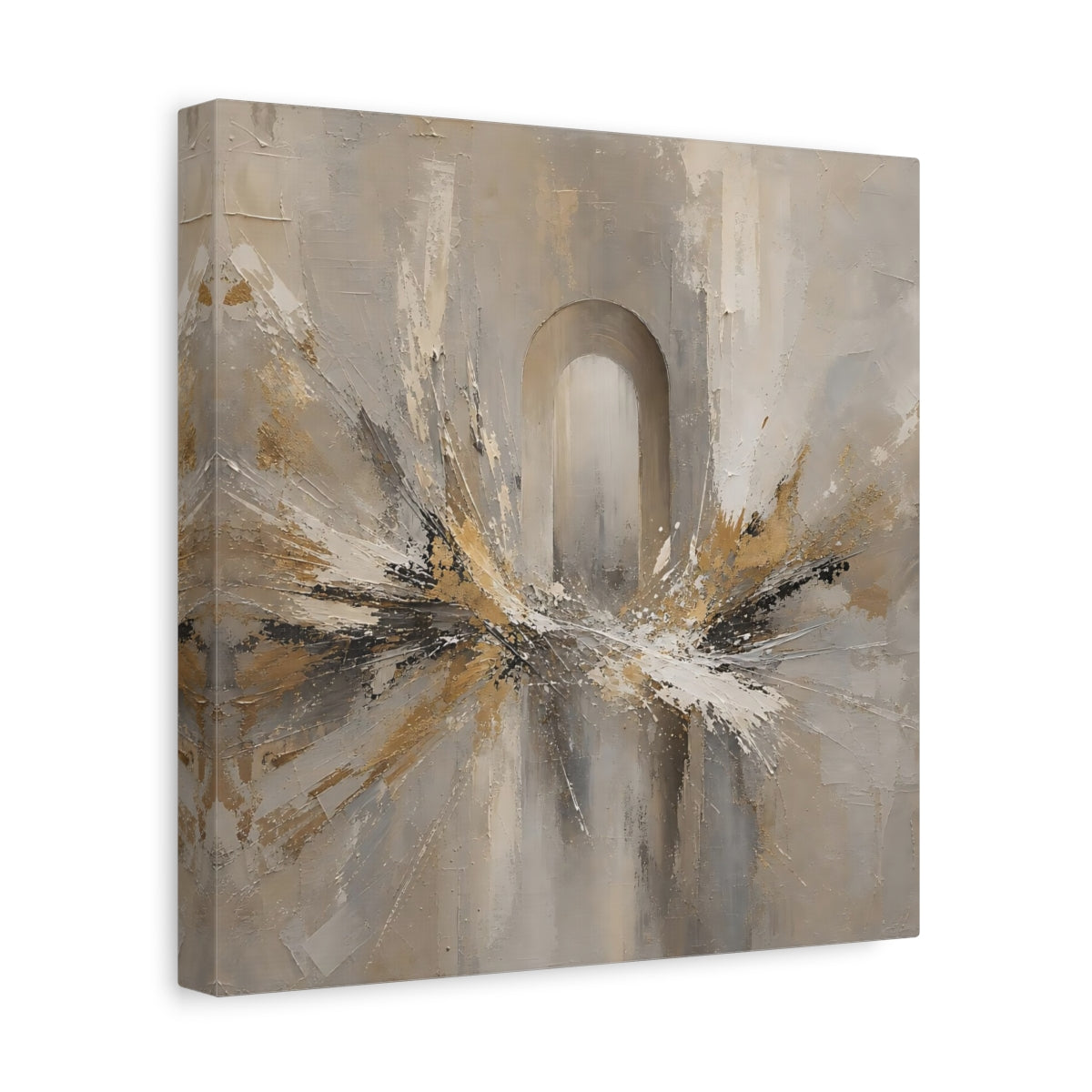 Side Mockup 8. Abstract Archway Neutral Gold shown as stretched canvas wall art