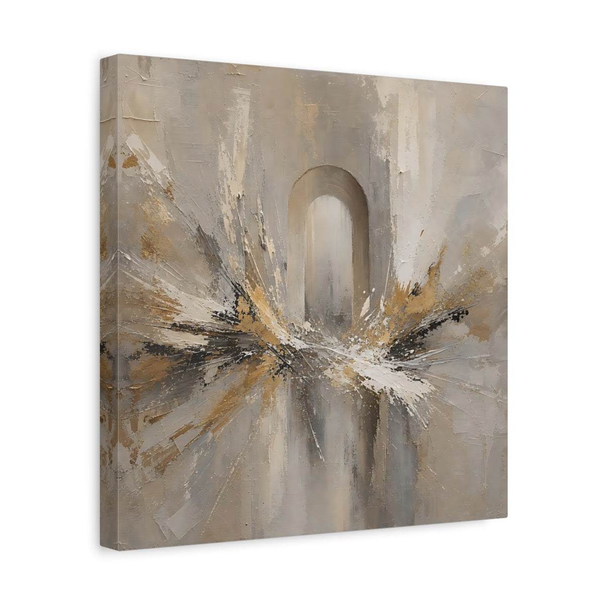 Side Mockup 7. Abstract Archway Neutral Gold shown as stretched canvas wall art