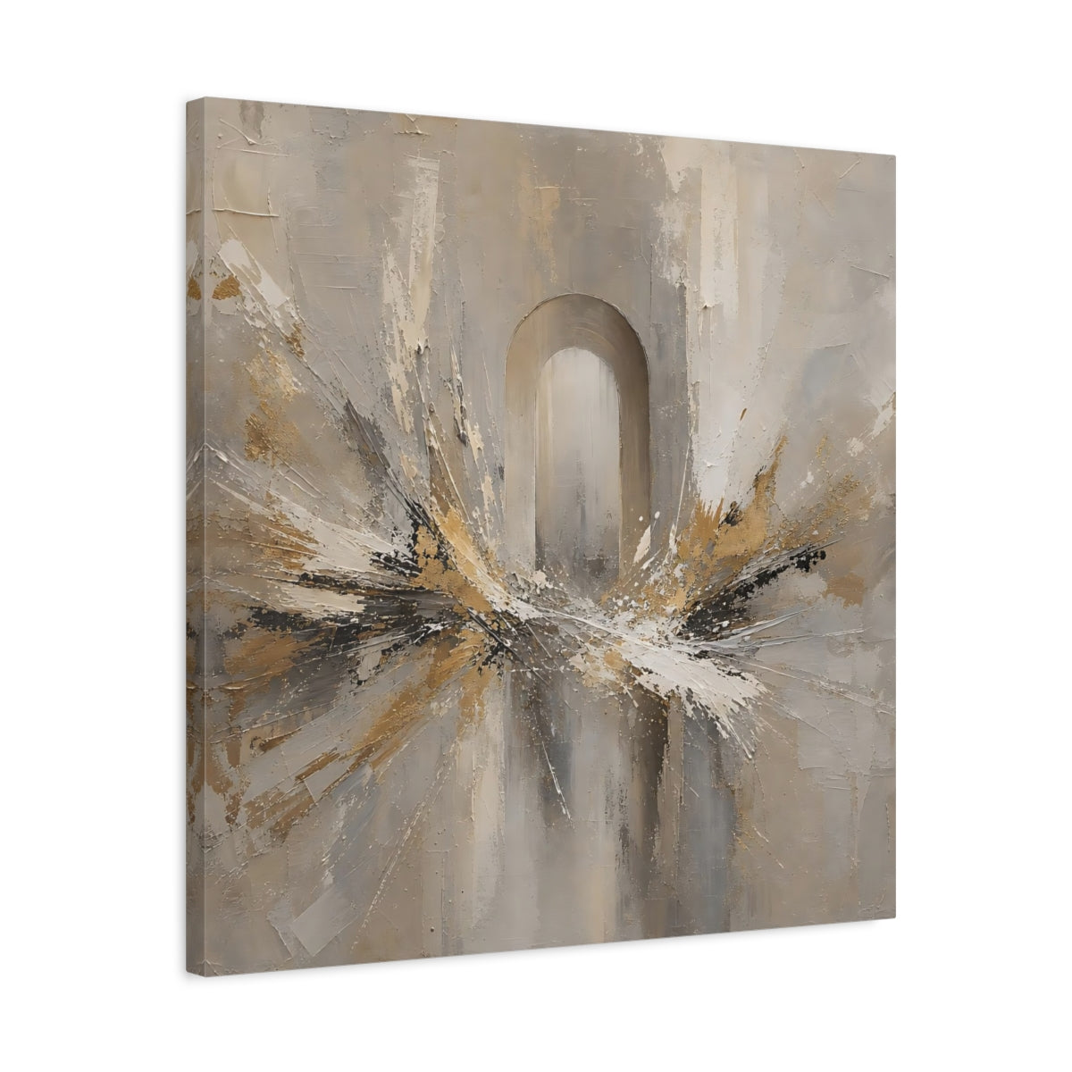 Side Mockup 4. Abstract Archway Neutral Gold shown as stretched canvas wall art