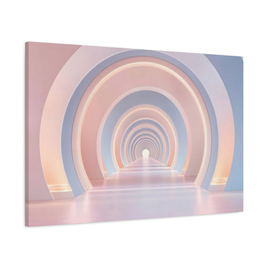 Main Mockup. Abstract Archway Tunnel Pink And Blue shown as stretched canvas wall art