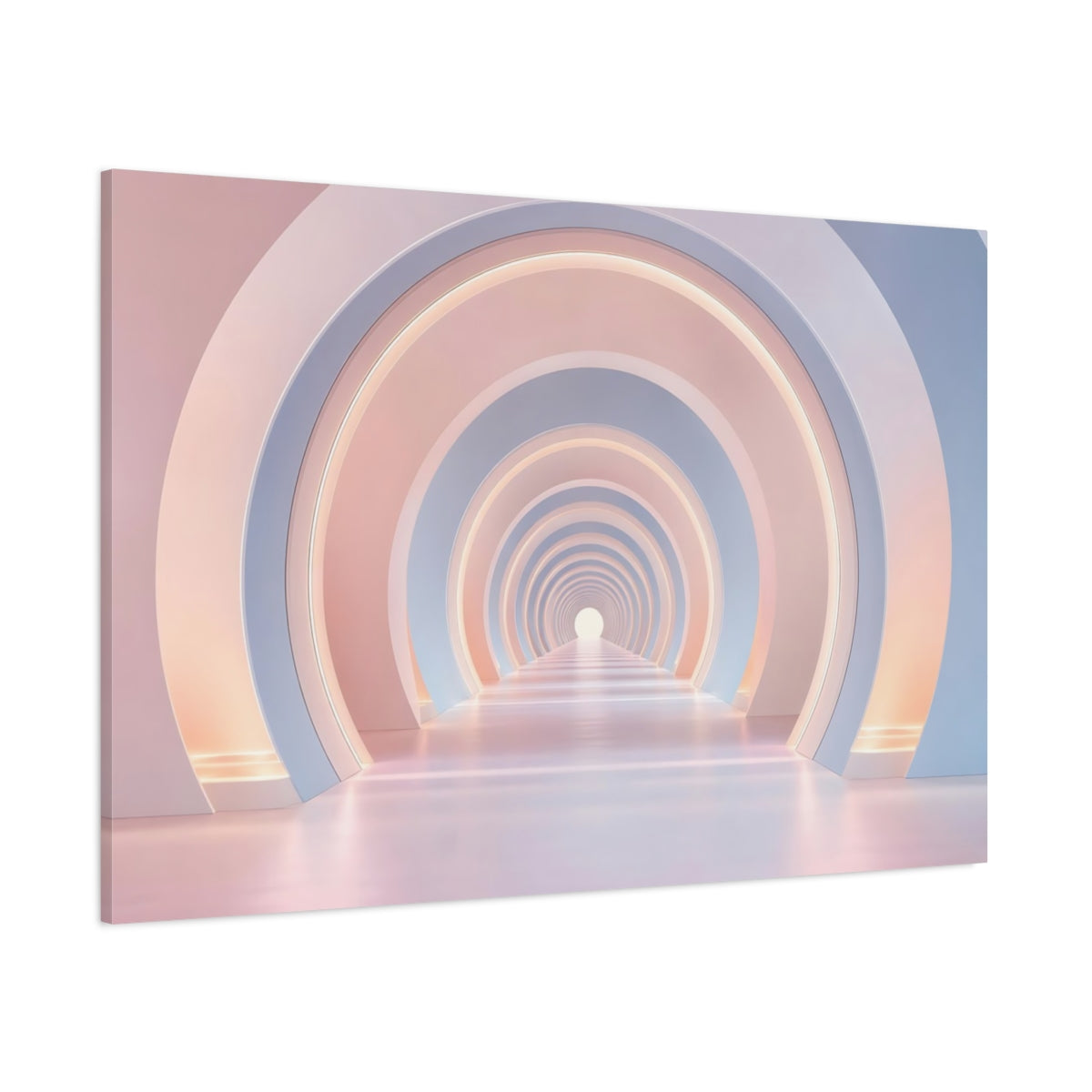 Side Mockup 1. Abstract Archway Tunnel Pink And Blue shown as stretched canvas wall art
