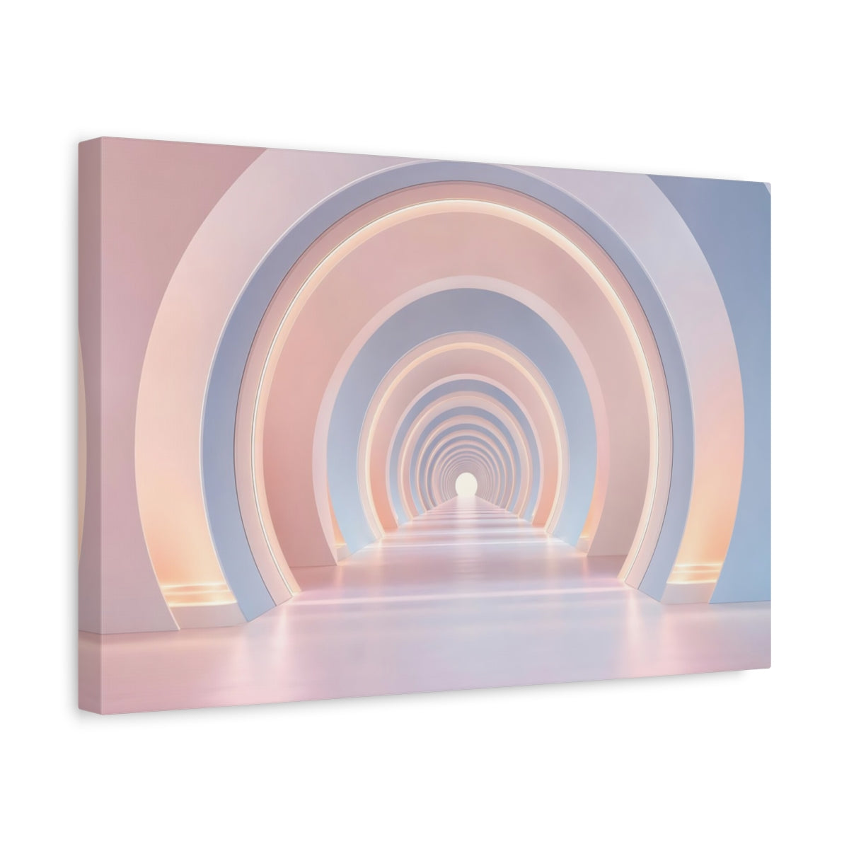 Side Mockup 4. Abstract Archway Tunnel Pink And Blue shown as stretched canvas wall art