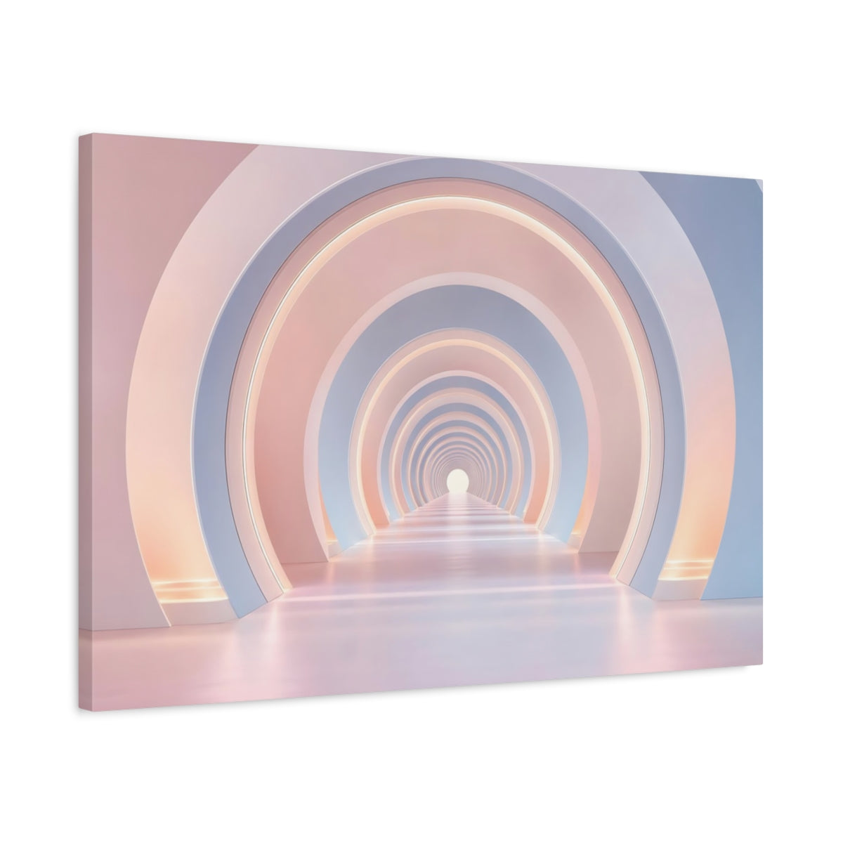 Side Mockup 2. Abstract Archway Tunnel Pink And Blue shown as stretched canvas wall art