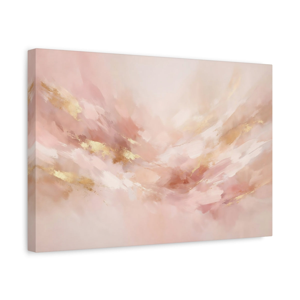 Side Mockup 4. Abstract Abstract Art Blush Gold Abstract shown as stretched canvas wall art
