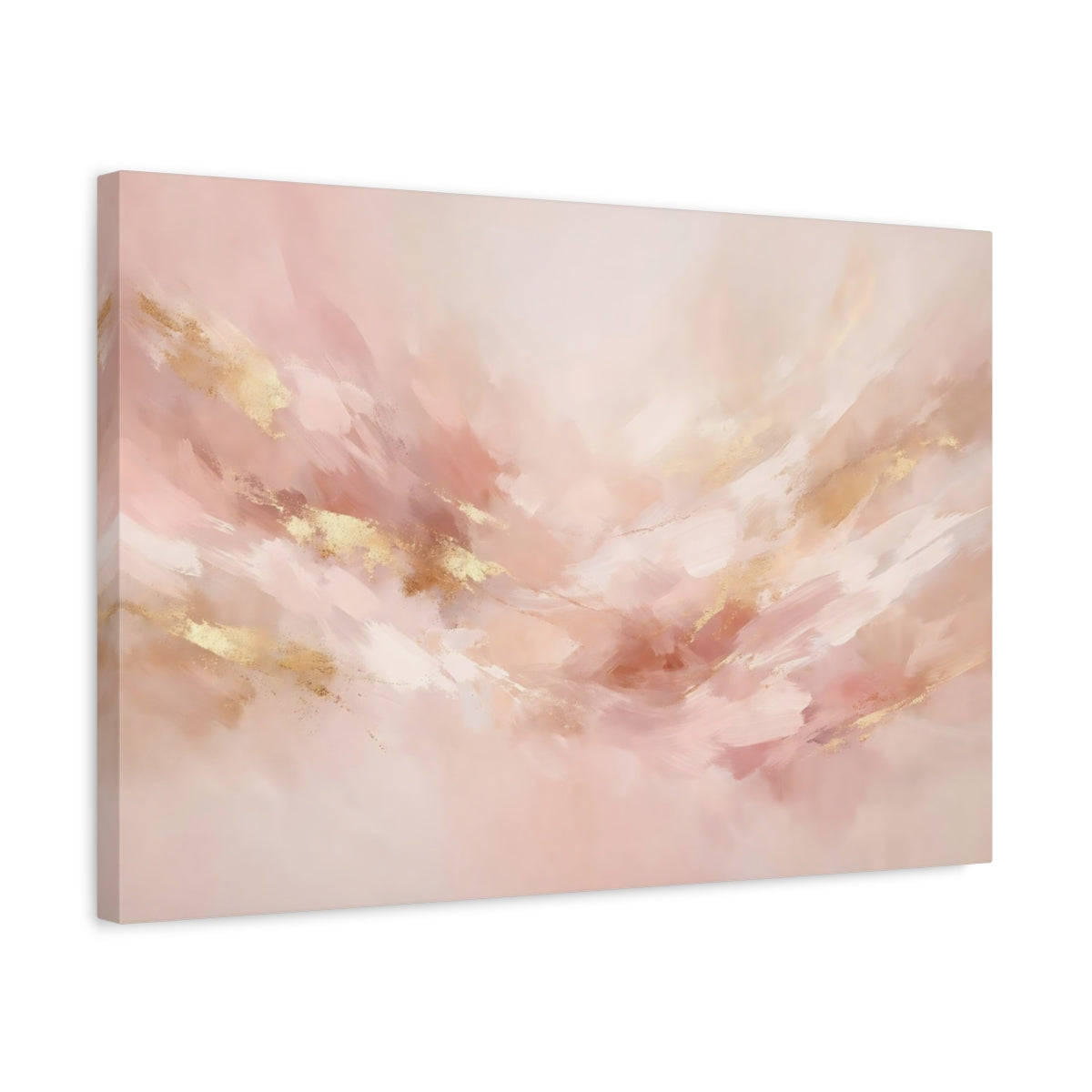 Side Mockup 3. Abstract Abstract Art Blush Gold Abstract shown as stretched canvas wall art