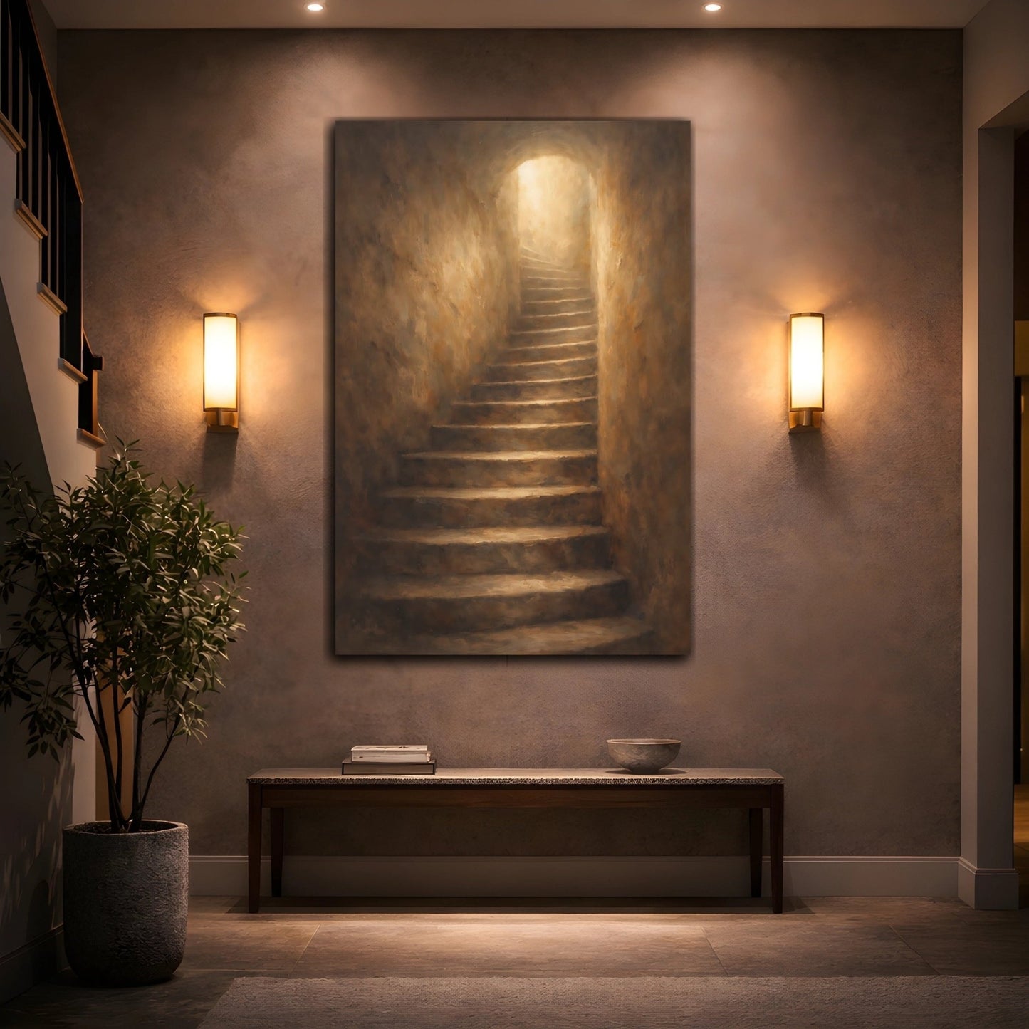 Abstract Ascending Stairway Brown - Canvas Wall Art Print - YesArtYes