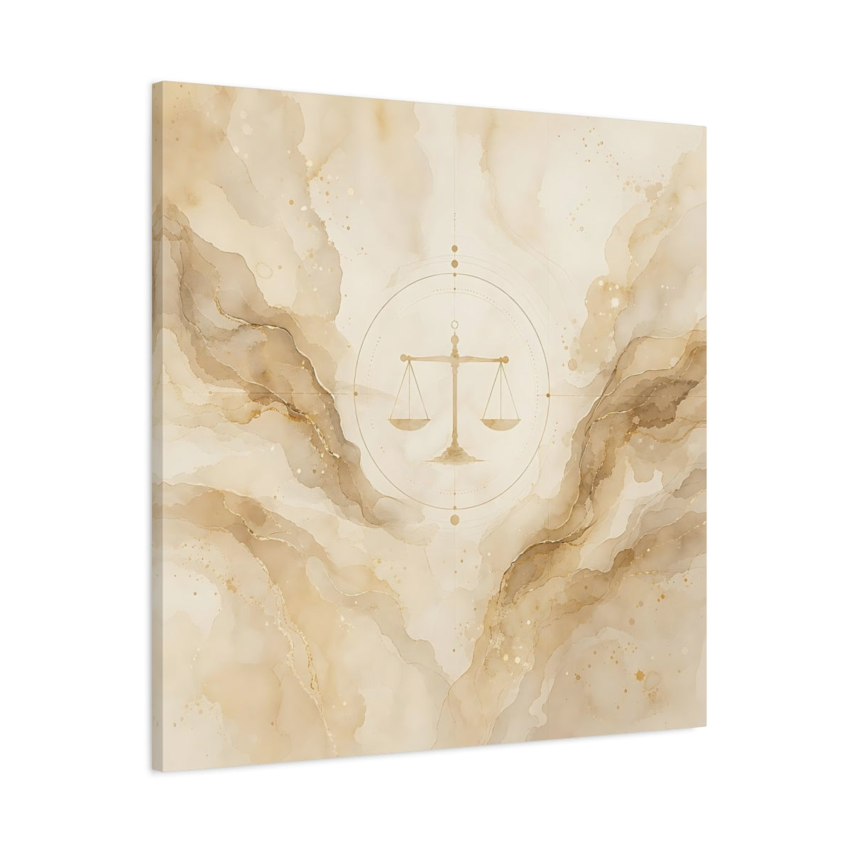 Main Mockup. Abstract Balance Scale Neutral Gold shown as stretched canvas wall art