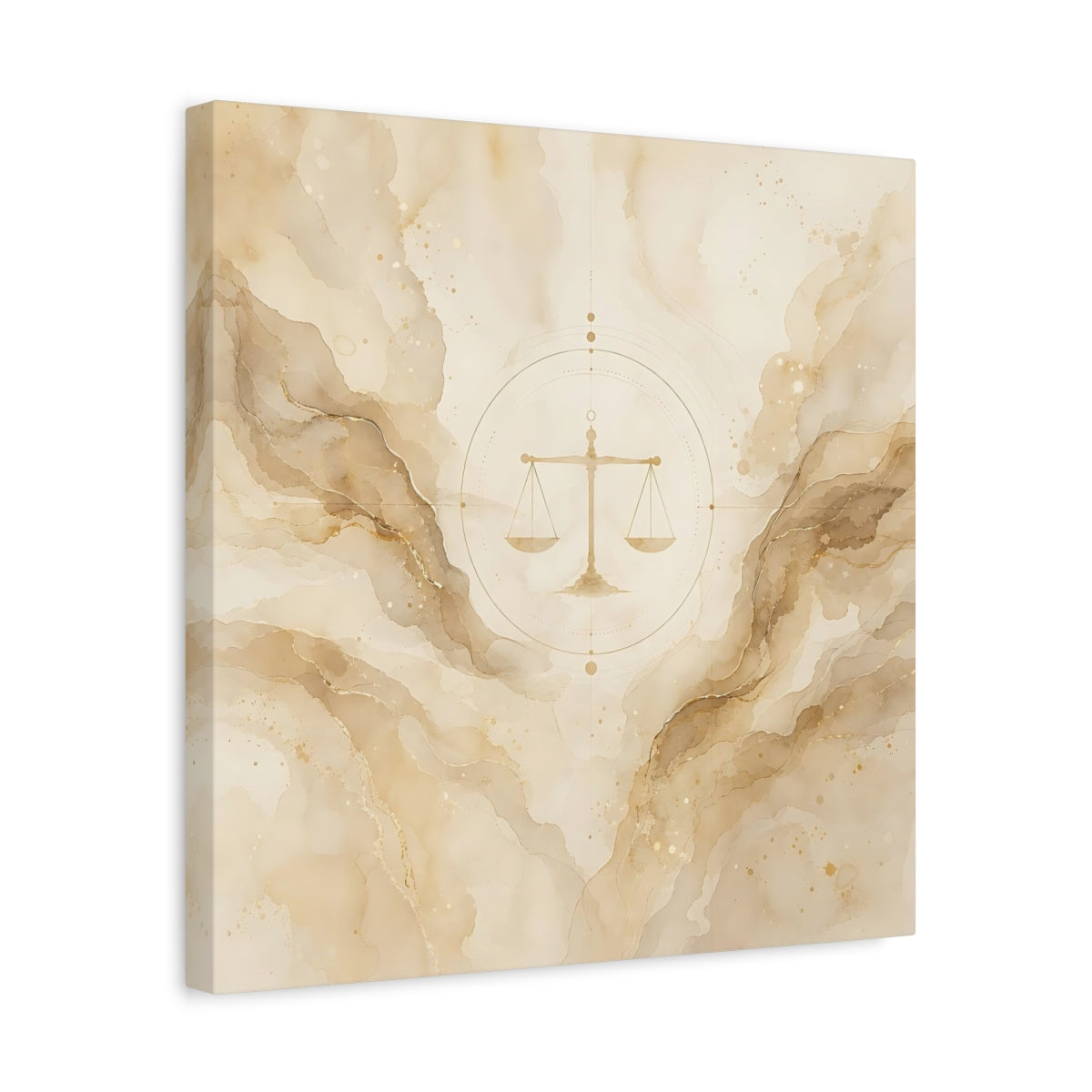 Side Mockup 6. Abstract Balance Scale Neutral Gold shown as stretched canvas wall art