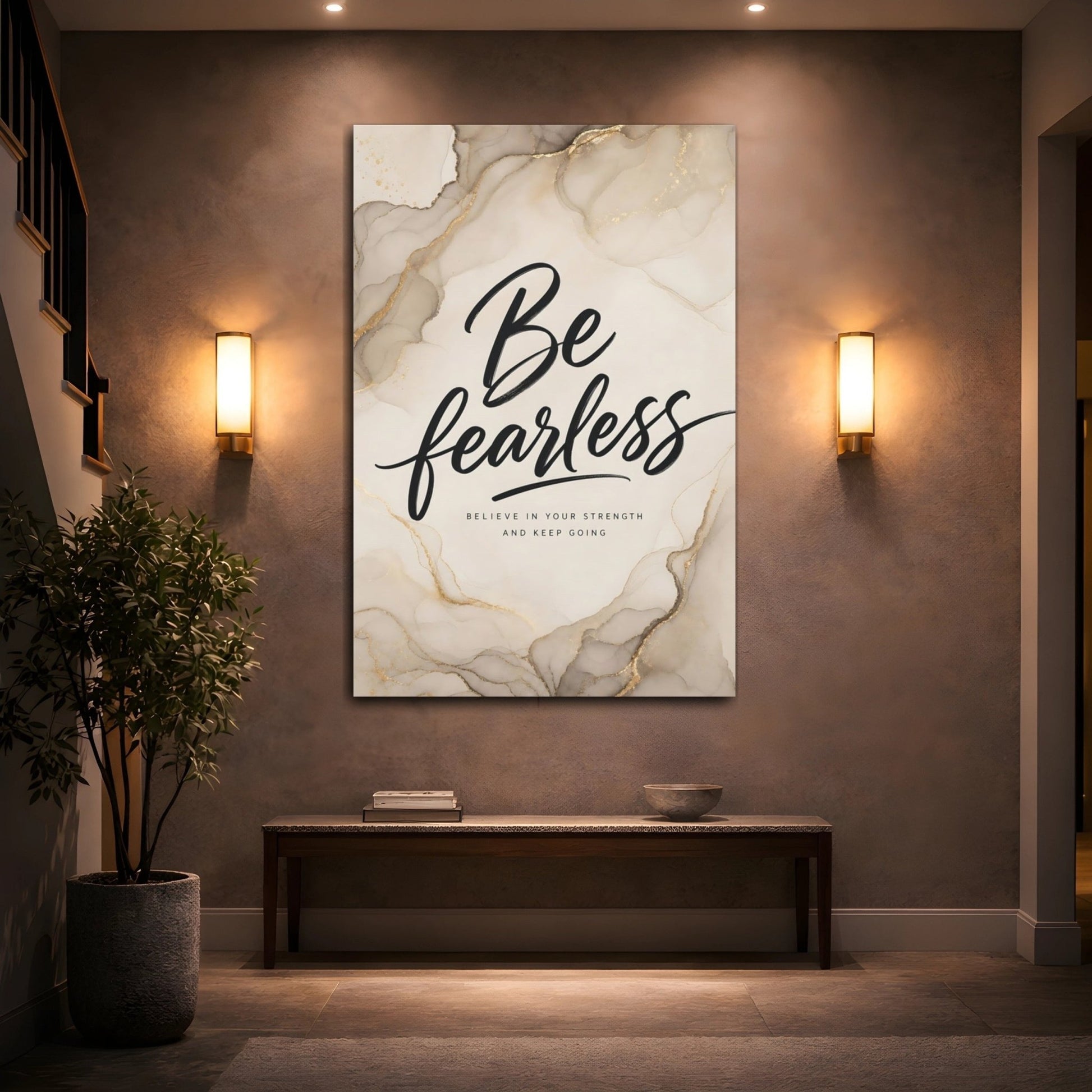 Abstract Be Fearless Gold And Beige Canvas Print – Modern Living Room, Above Couch - YesArtYes