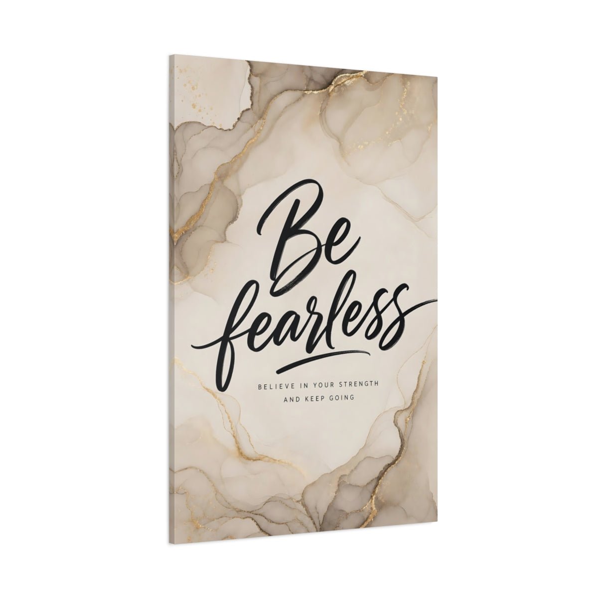Abstract Be Fearless Gold And Beige Canvas Print – Modern Living Room, Above Couch - YesArtYes