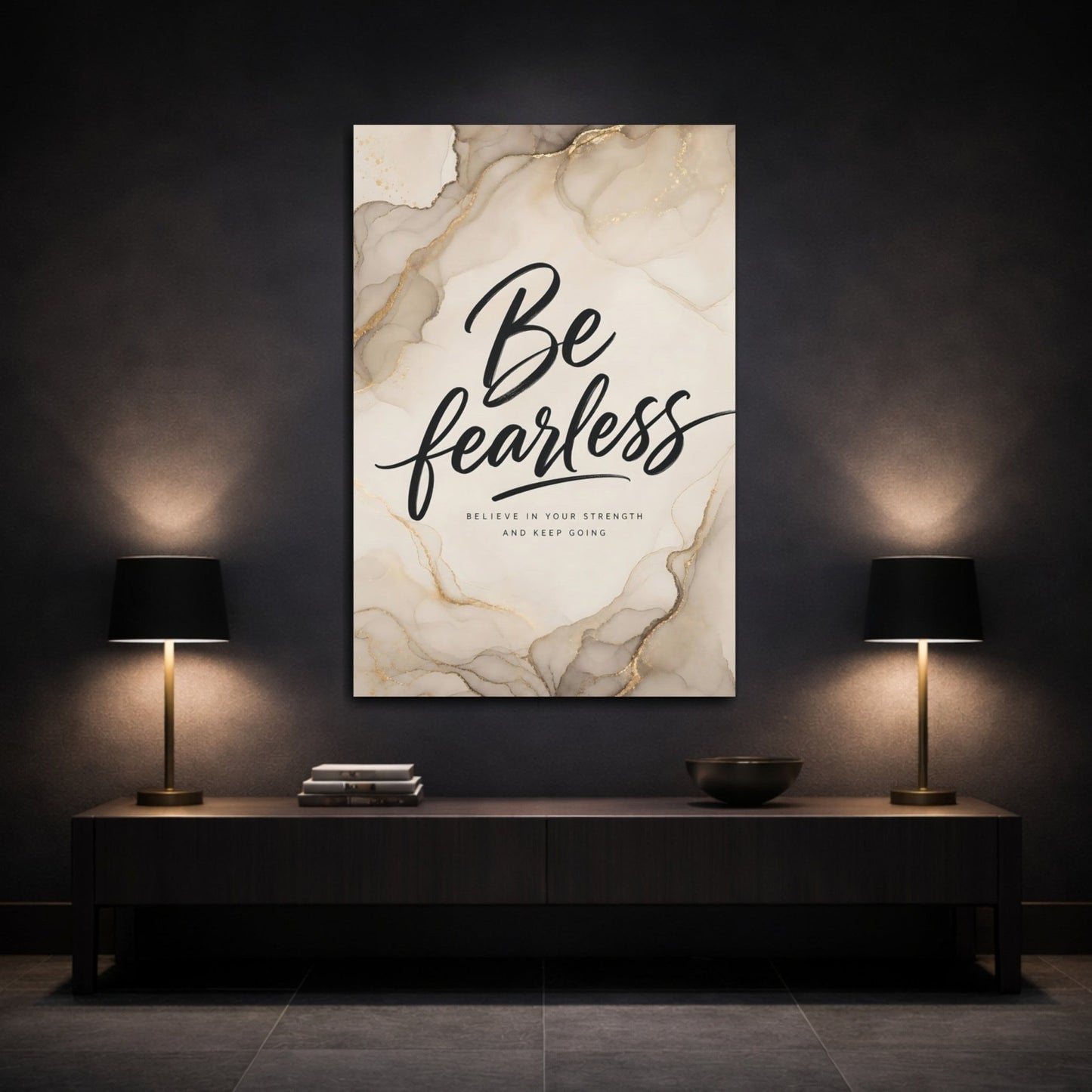 Abstract Be Fearless Gold And Beige Canvas Print – Modern Living Room, Above Couch - YesArtYes