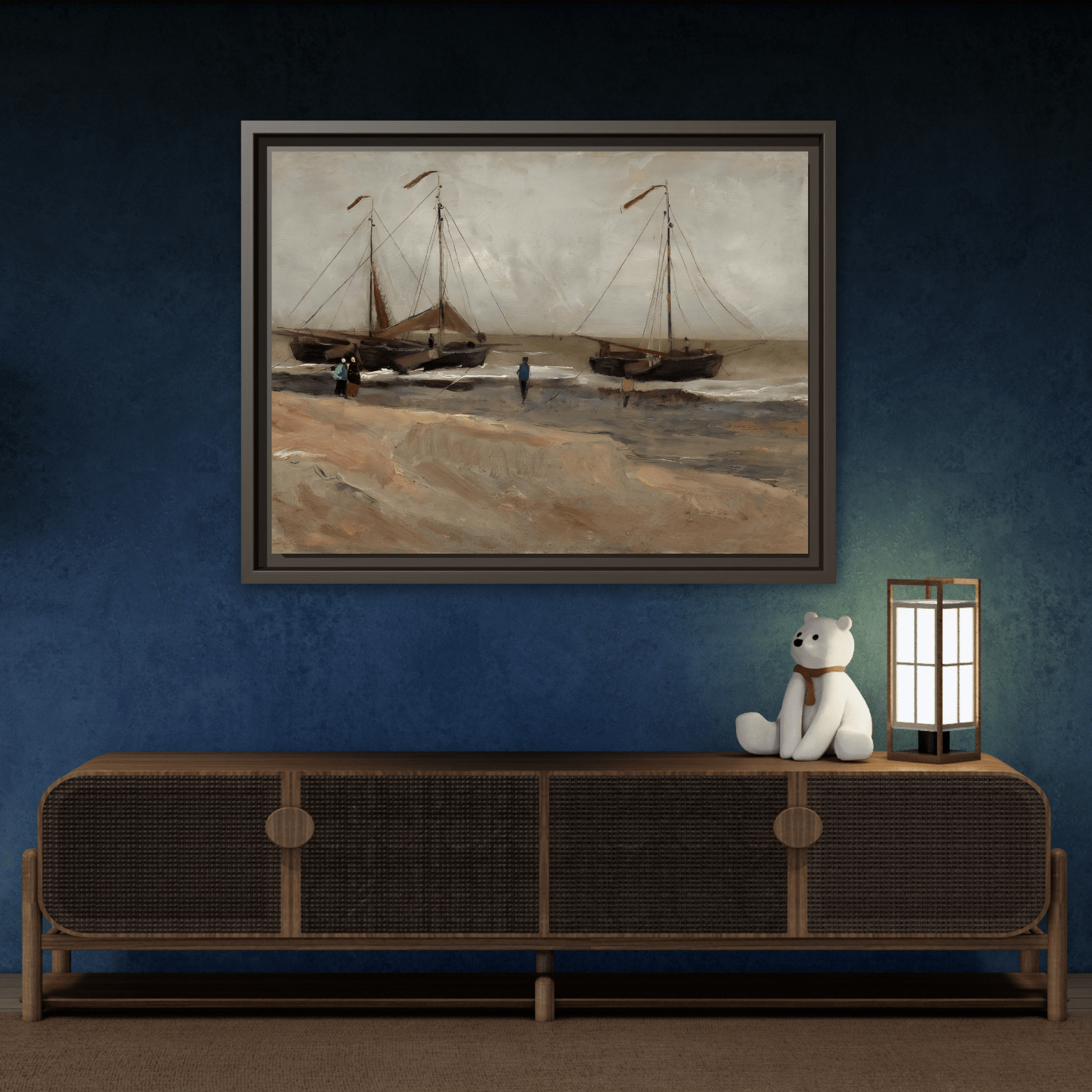Abstract Beach and Boats Van Gogh Canvas Print - YesArtYes