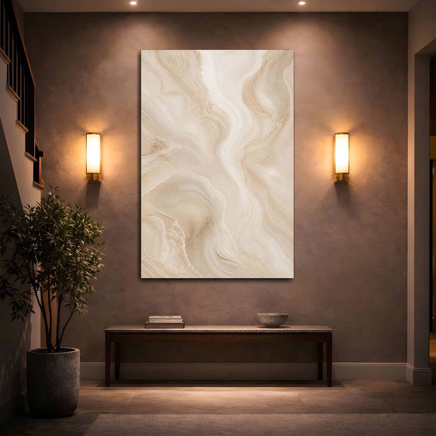 Mockup 2. Abstract Beige Waves shown as canvas print