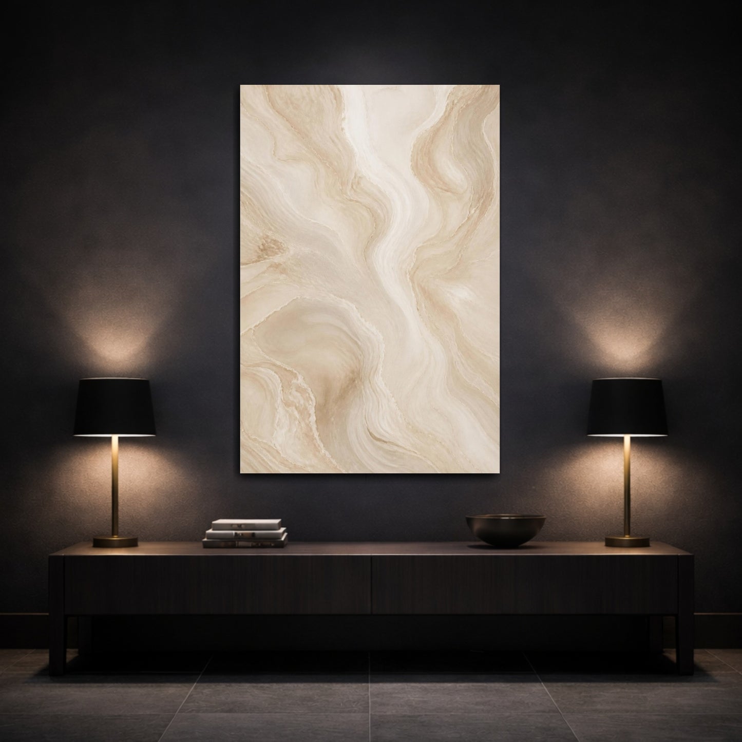 Mockup 3. Abstract Beige Waves shown as canvas print