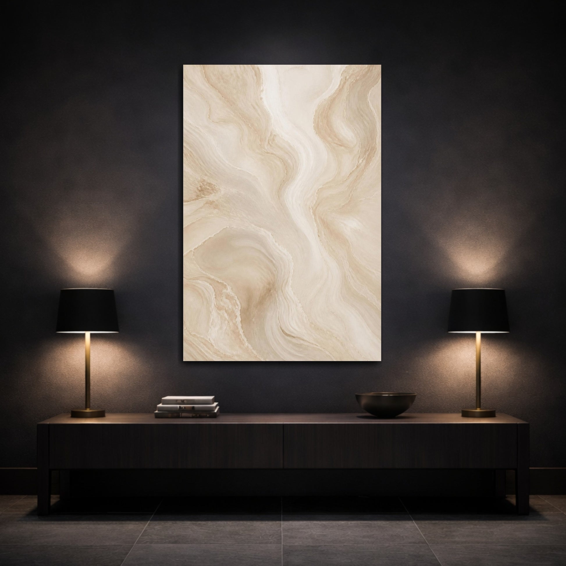 Mockup 3. Abstract Beige Waves shown as canvas print