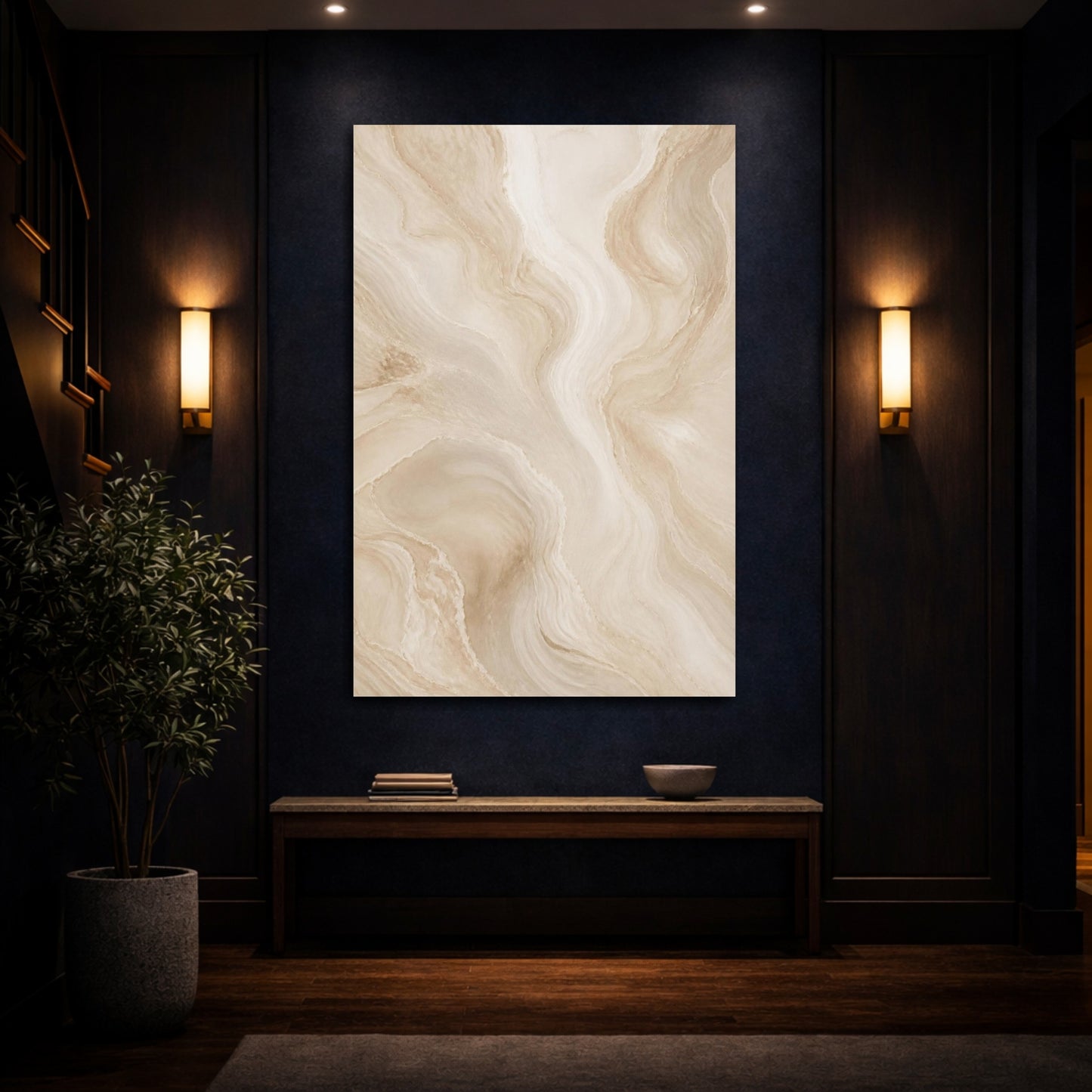 Mockup 4. Abstract Beige Waves shown as canvas print