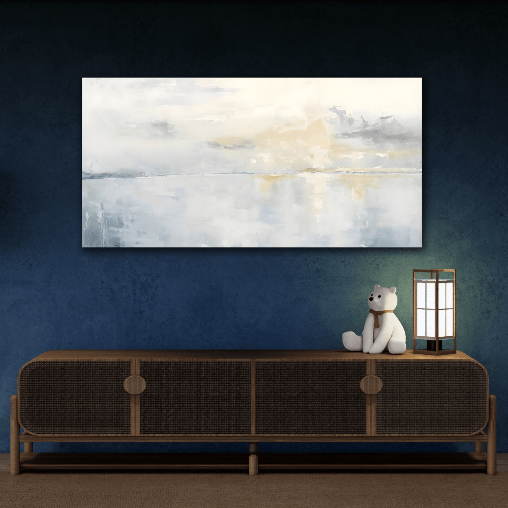 Abstract Big Ocean Sunset Print on Canvas - Beige Cloud Sea Calm Wall Art - YesArtYes