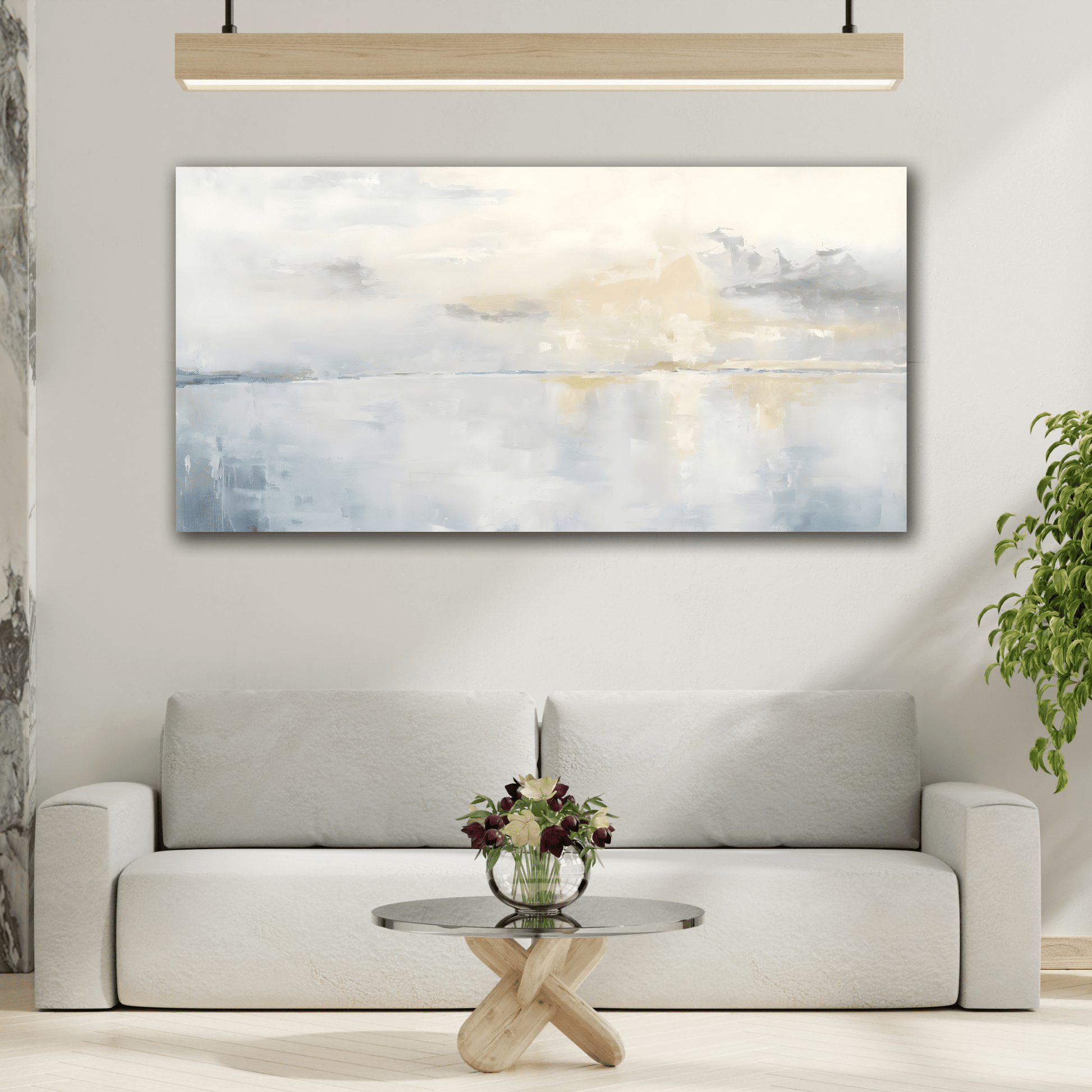 Abstract Big Ocean Sunset Print on Canvas - Beige Cloud Sea Calm Wall Art - YesArtYes