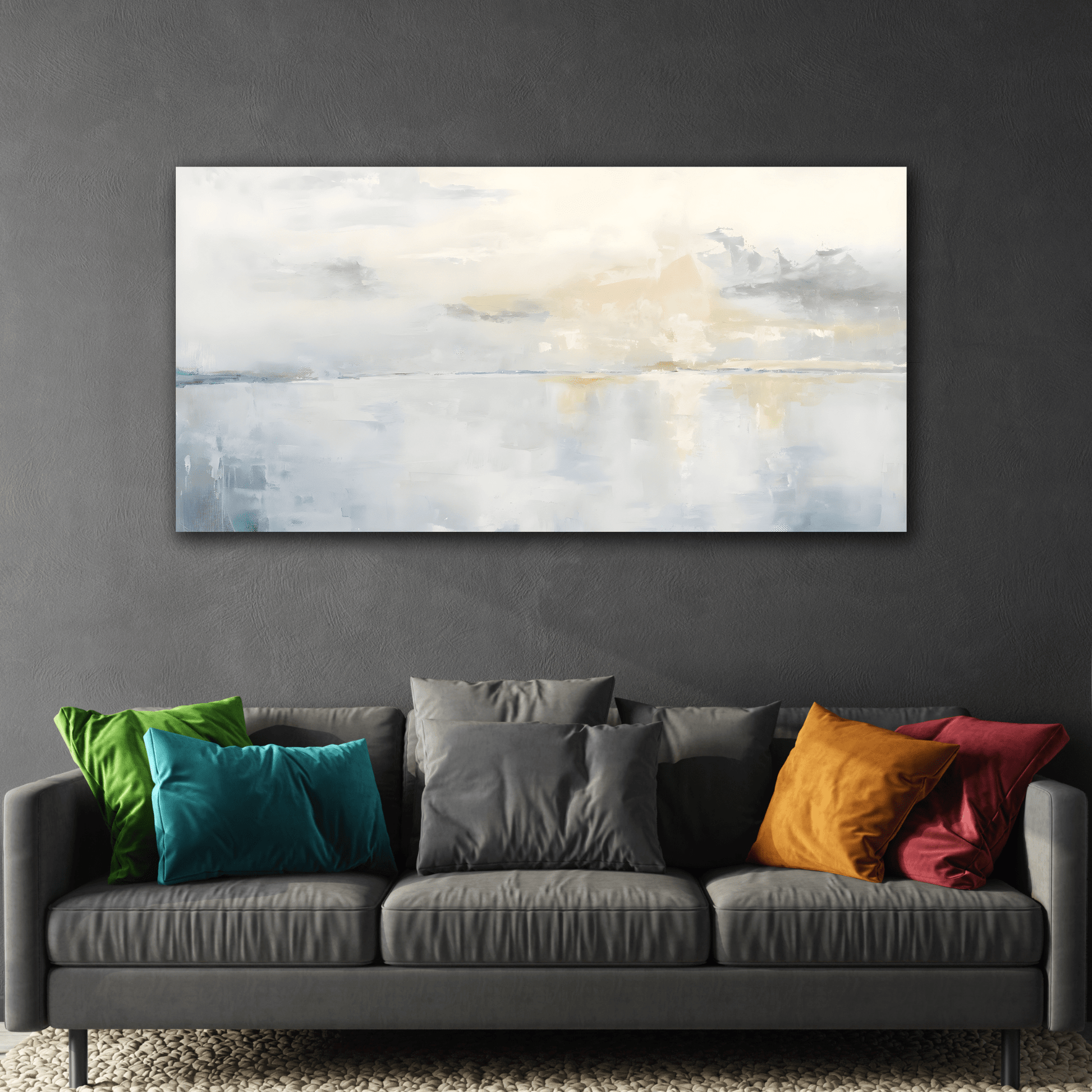 Abstract Big Ocean Sunset Print on Canvas - Beige Cloud Sea Calm Wall Art - YesArtYes