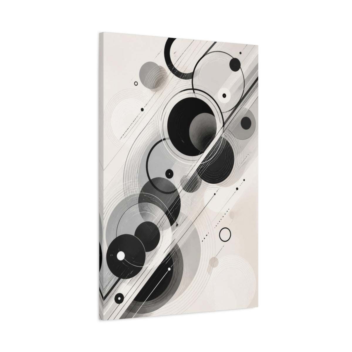 Main Mockup. Abstract Black Circles shown as canvas print