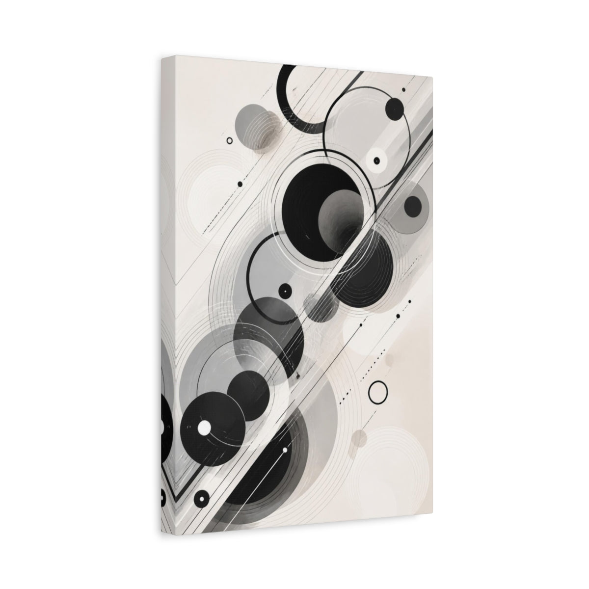 Side Mockup 4. Abstract Black Circles shown as canvas print