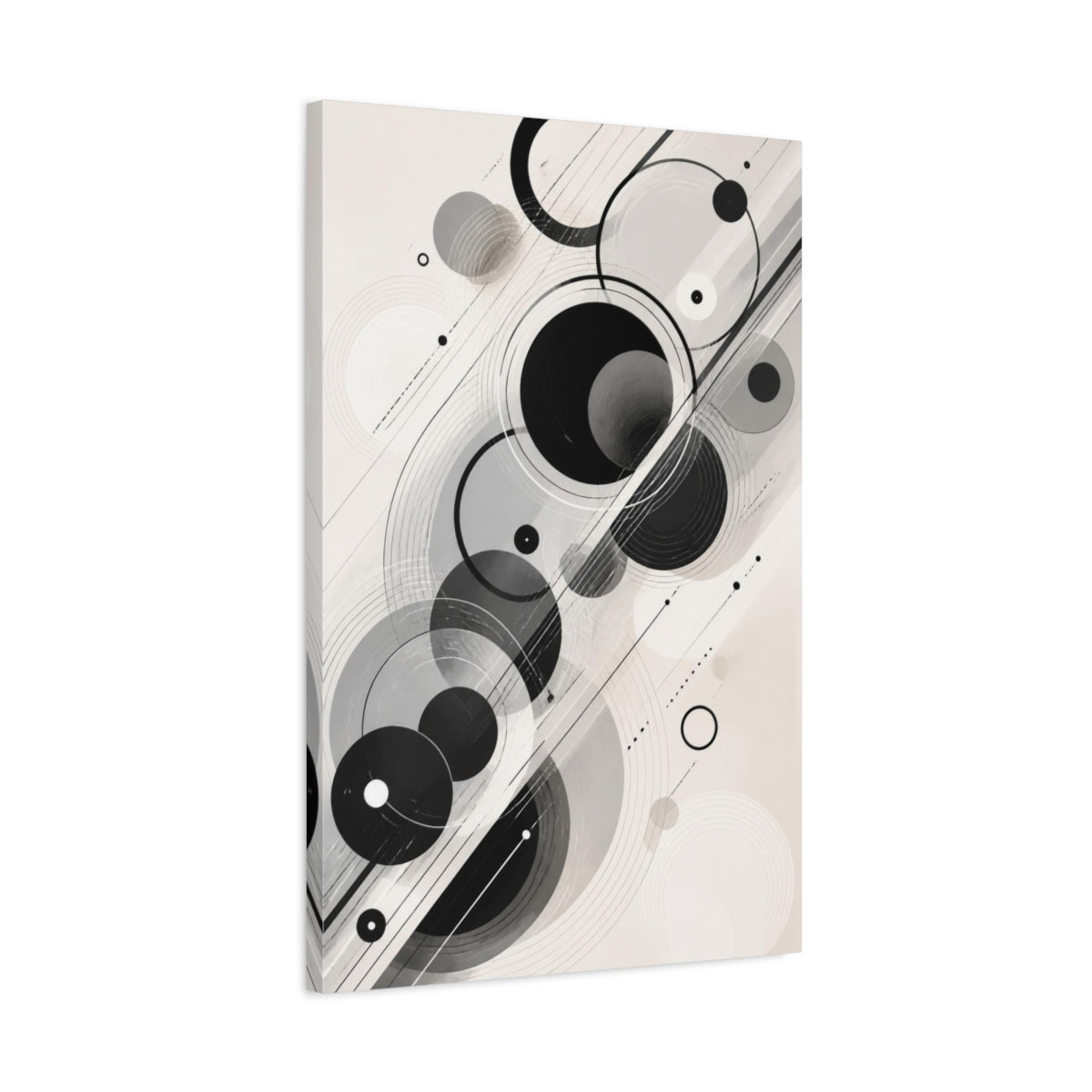 Side Mockup 2. Abstract Black Circles shown as canvas print