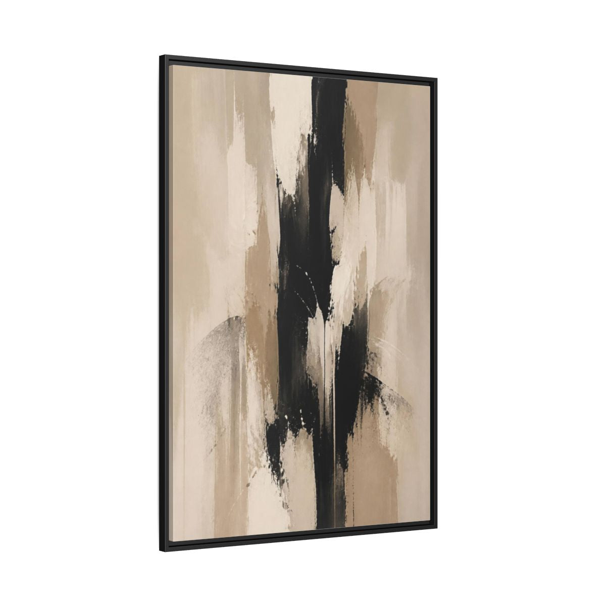 Side Mockup 12. Abstract Black Column shown as framed canvas print