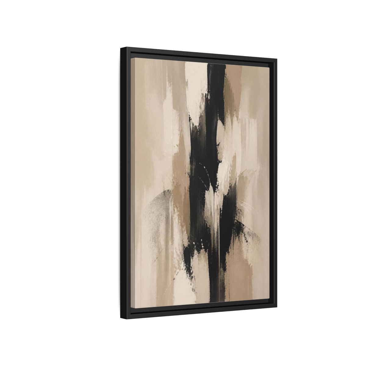 Side Mockup 3. Abstract Black Column shown as framed canvas print
