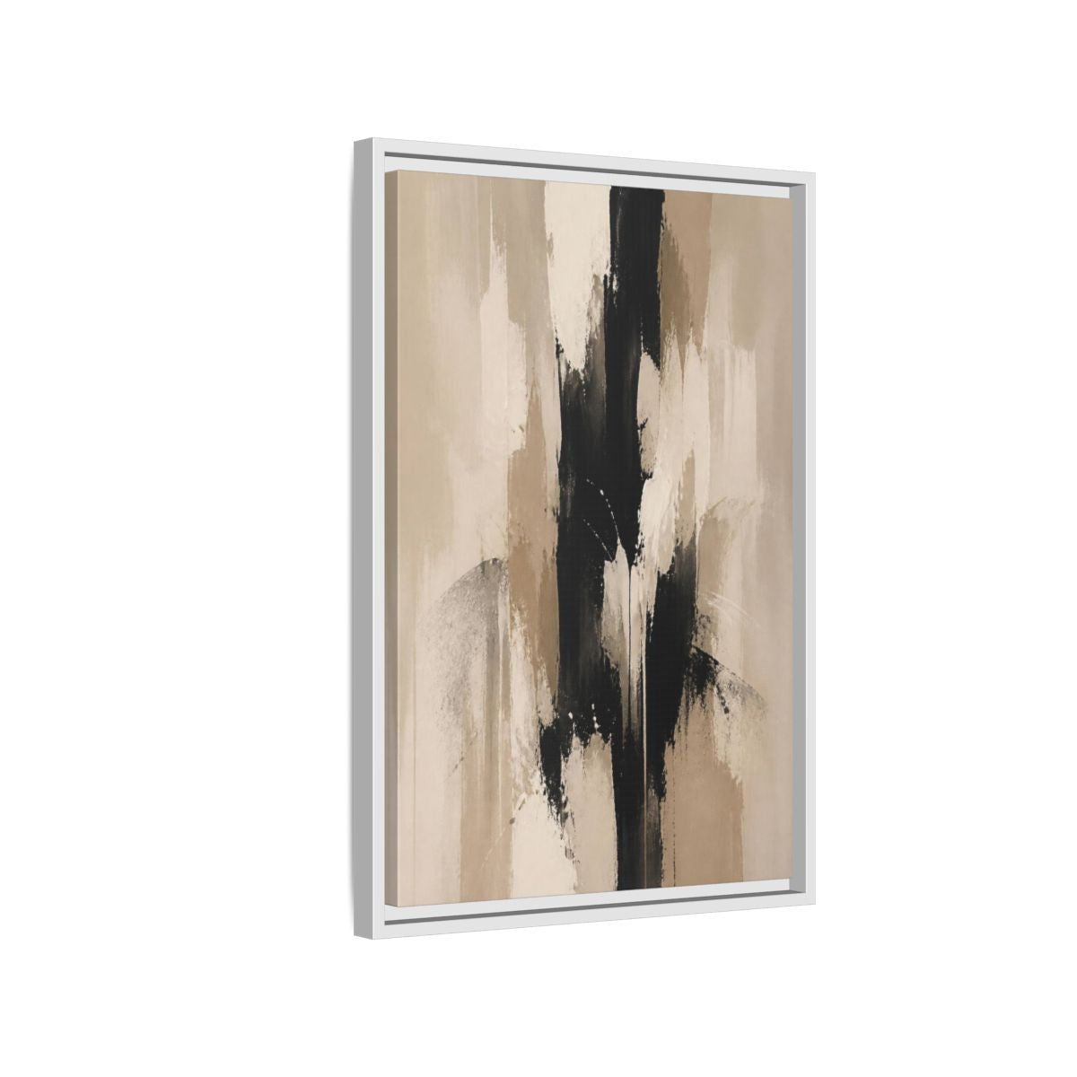 Side Mockup 1. Abstract Black Column shown as framed canvas print