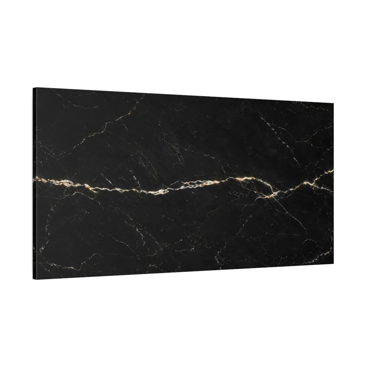 Side Mockup 2. Abstract Black Marble Black And Gold shown as stretched canvas wall art