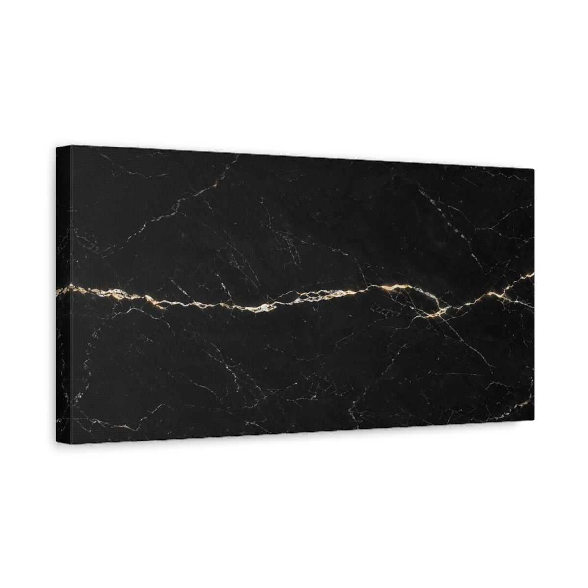 Side Mockup 3. Abstract Black Marble Black And Gold shown as stretched canvas wall art