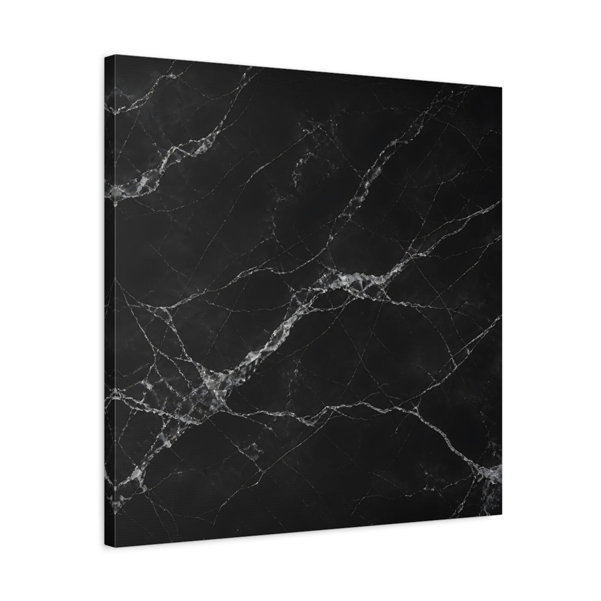 Side Mockup 4. Abstract Black Marble Black And White shown as stretched canvas wall art