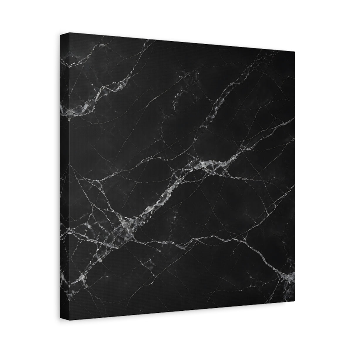 Side Mockup 6. Abstract Black Marble Black And White shown as stretched canvas wall art