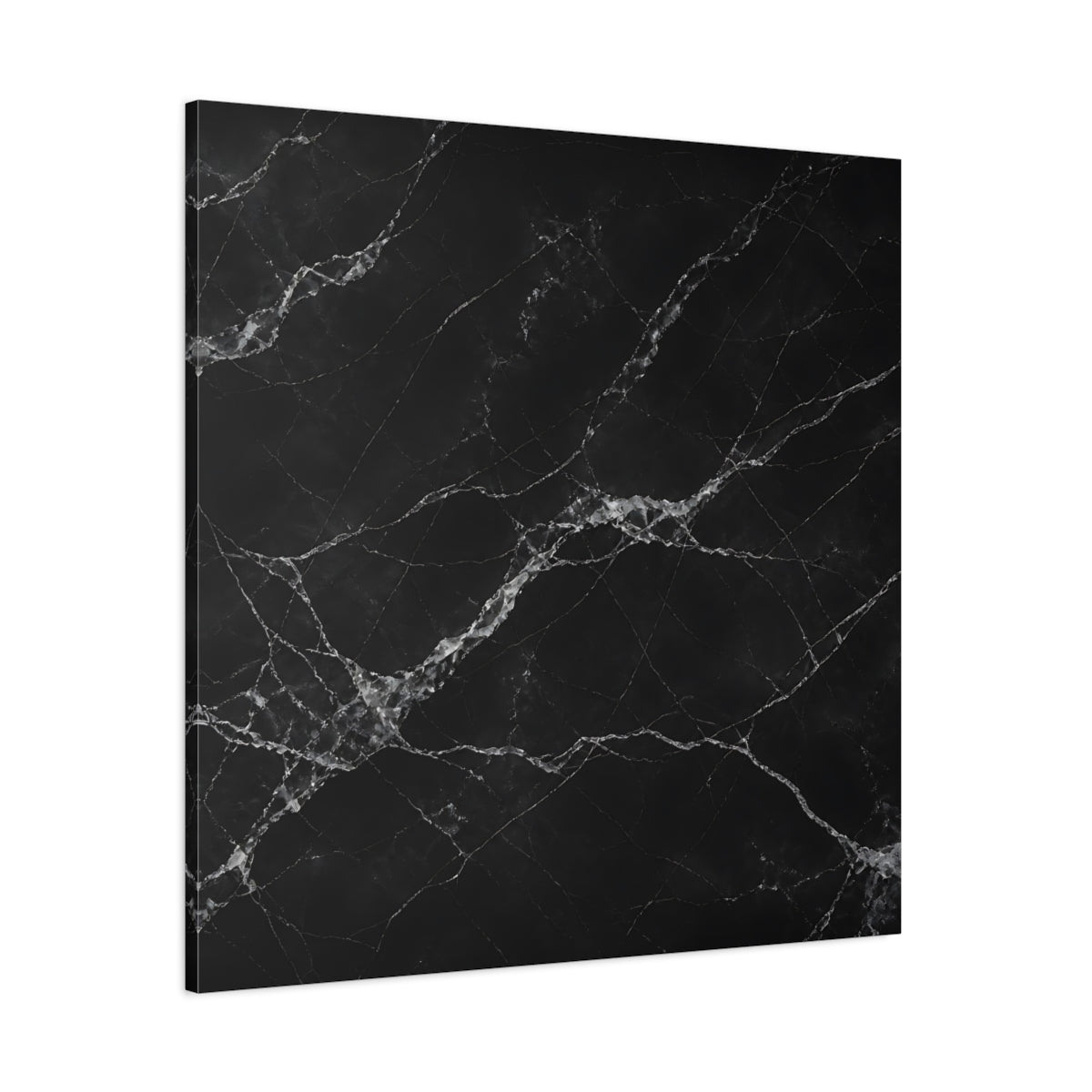 Side Mockup 1. Abstract Black Marble Black And White shown as stretched canvas wall art