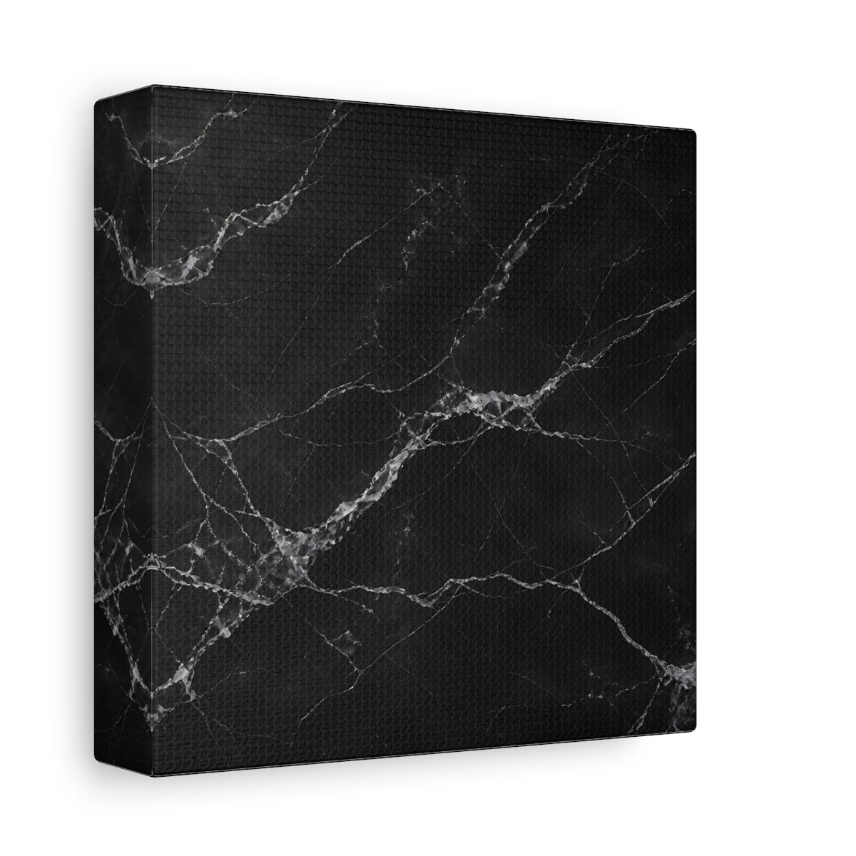Side Mockup 2. Abstract Black Marble Black And White shown as stretched canvas wall art