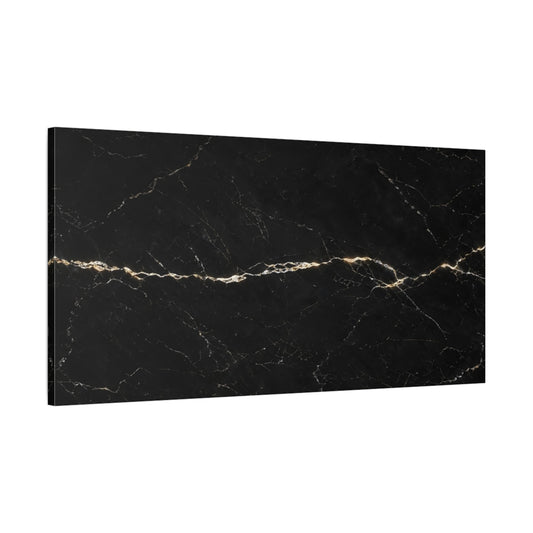 Main Mockup. Abstract Black Marble Black And Gold shown as stretched canvas wall art