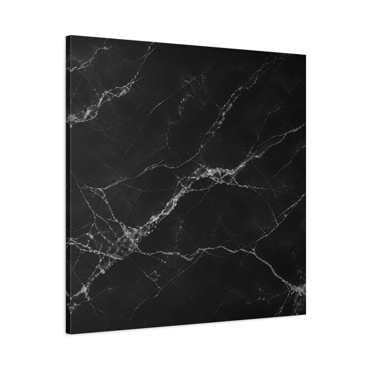 Main Mockup. Abstract Black Marble Black And White shown as stretched canvas wall art